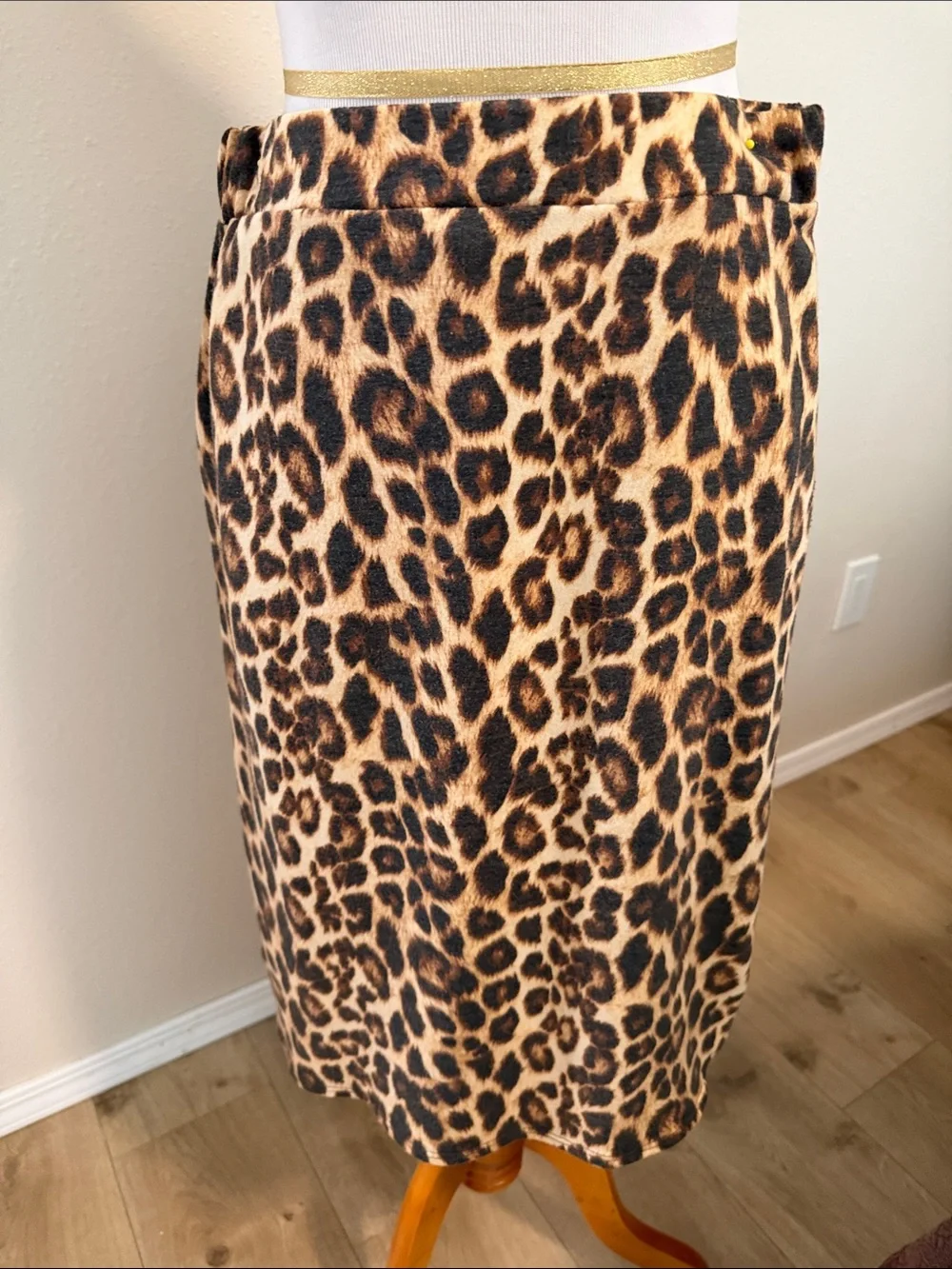 Leopard Print Drawstring Midi Skirt - Brown